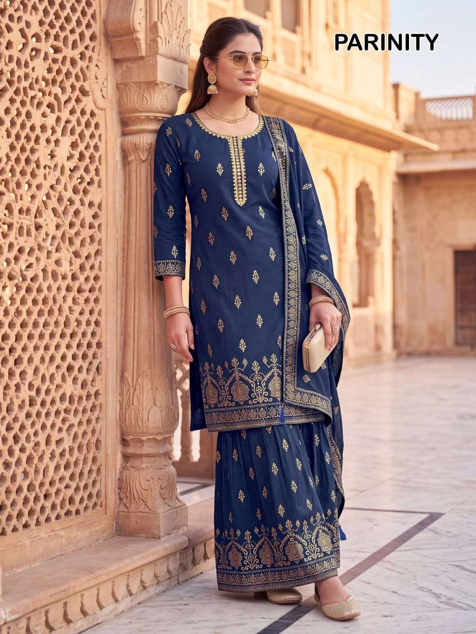 PARINITI 14KG RAYON WITH FOIL PRINT KURTI SHARARA SUIT FOR SHADI FESTIVAL TYPE CLOTHING 